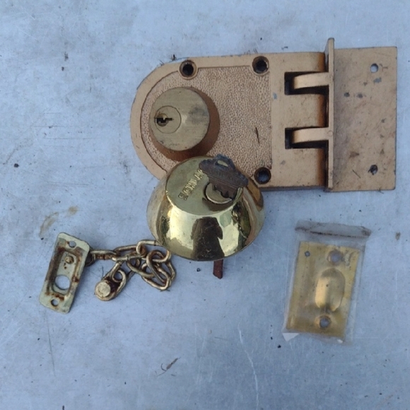 Gold and Tan Door Lock Set - Picture 1 of 4